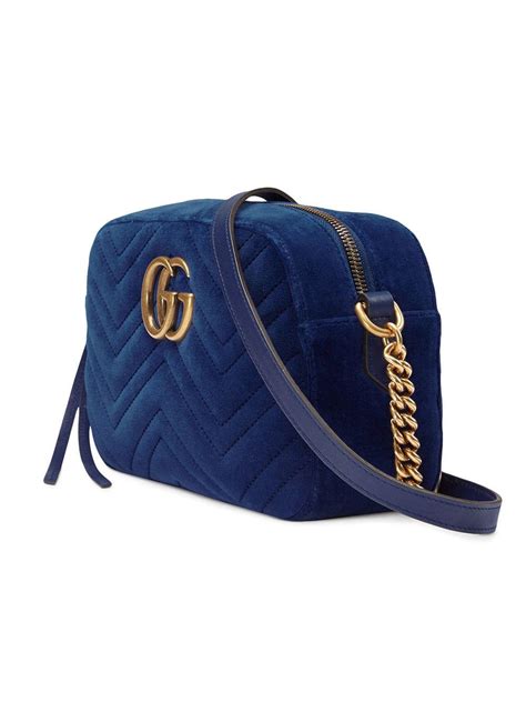 GG Marmont small shoulder bag in blue tweed .